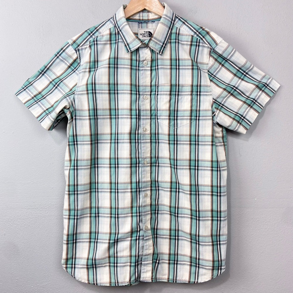 The‎ North Face Mens Plaid Short Sleeve Button Up Shirt Size L Blue Check Casual